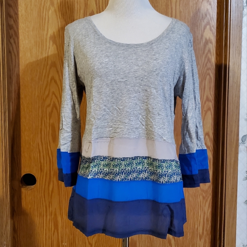 Sundance cotton jersey silk trim top 3/4 sleeve size S